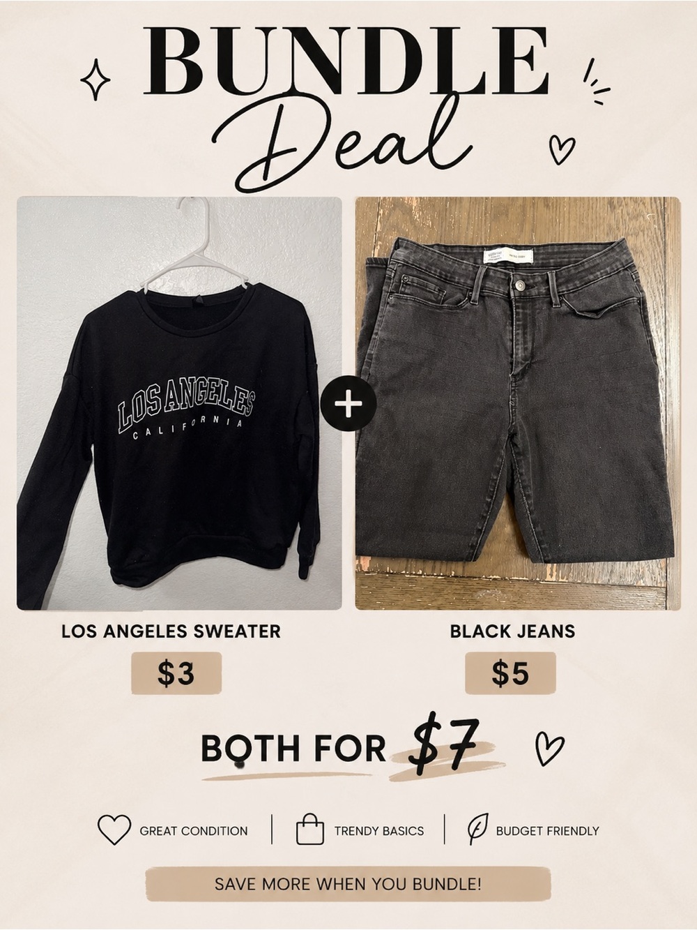 SHEIN Black Crewneck Sweatshirt with White 'Los Angeles' Print